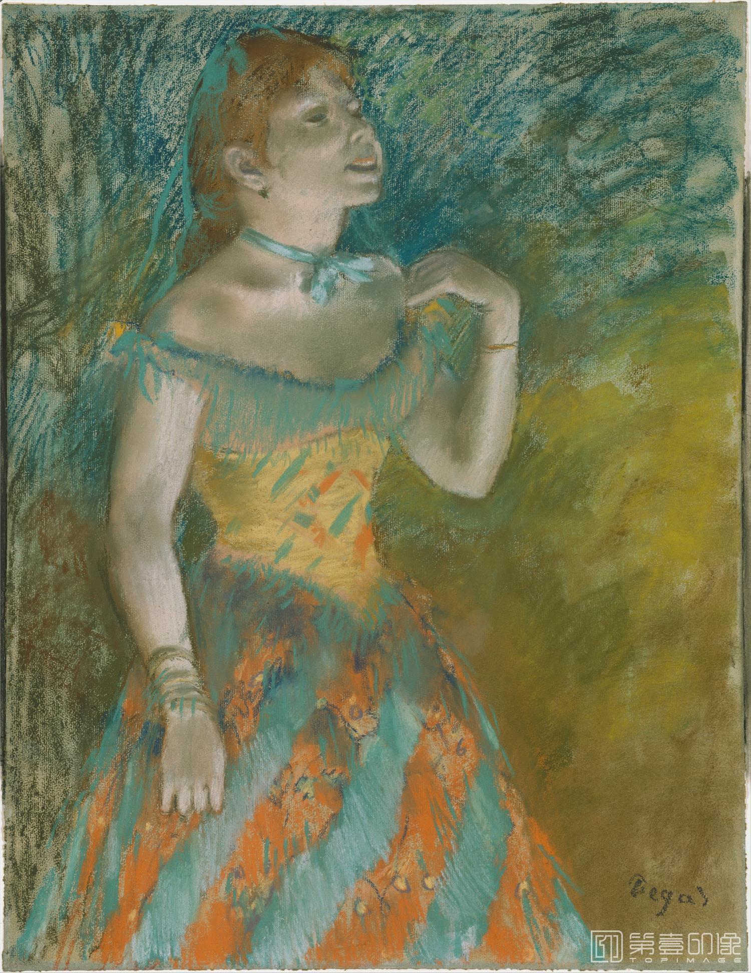 油画-美国纽约大都会美术馆油画藏画-Edgar DegasThe Singer in Green-0580